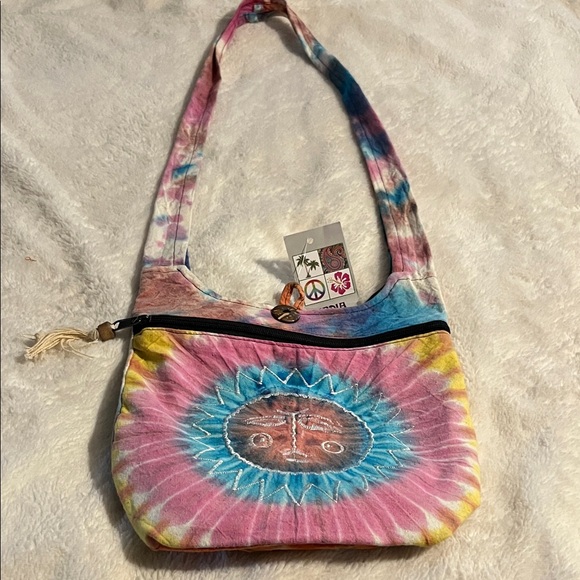 India Boutique Handbags - India Boutique Tie-Dye Sunburst Crossbody Bag - Pink, Blue, Yellow, Cream